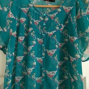 Lux Bird Print Sheer Blouse- Urban Outfitters